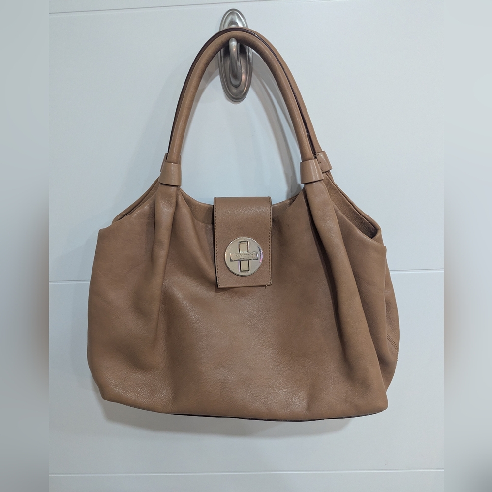 Kate Spade New York Tan Leather Turn-Lock Shoulder Bag | Classic Slouch Tote